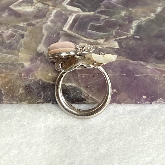 Sterling Silver 925 3D Pink MOP Butterfly Cubic Zirconia White Flower Ring Sz 6 - Picture 13 of 16